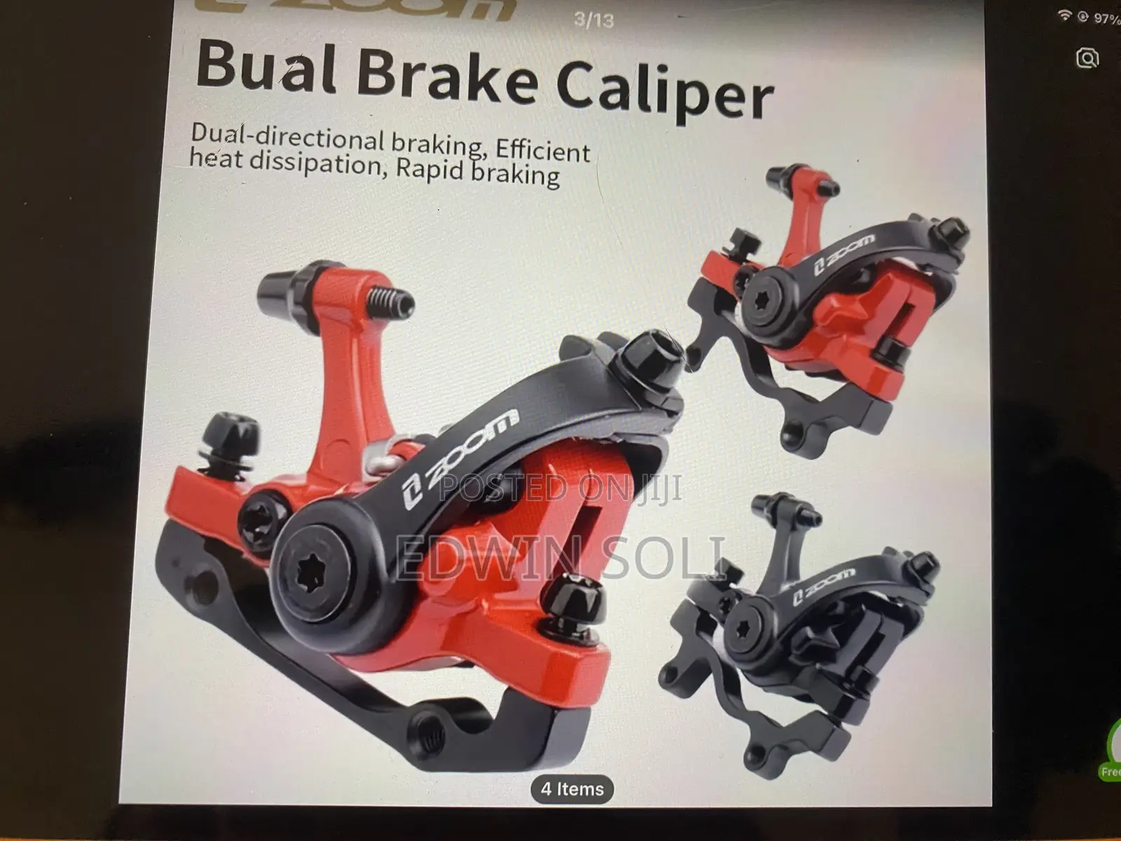 Zoom Dual Piston Brake Calipers With Pads