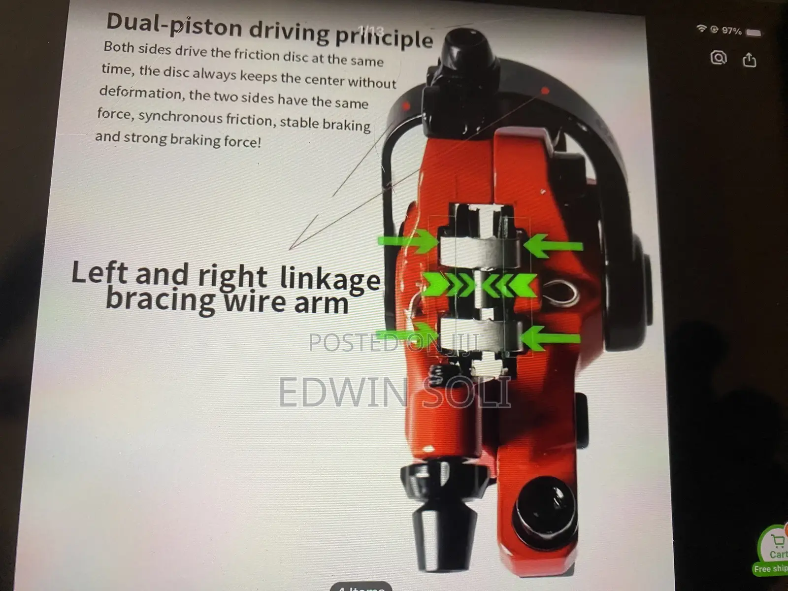 Zoom Dual Piston Brake Calipers With Pads