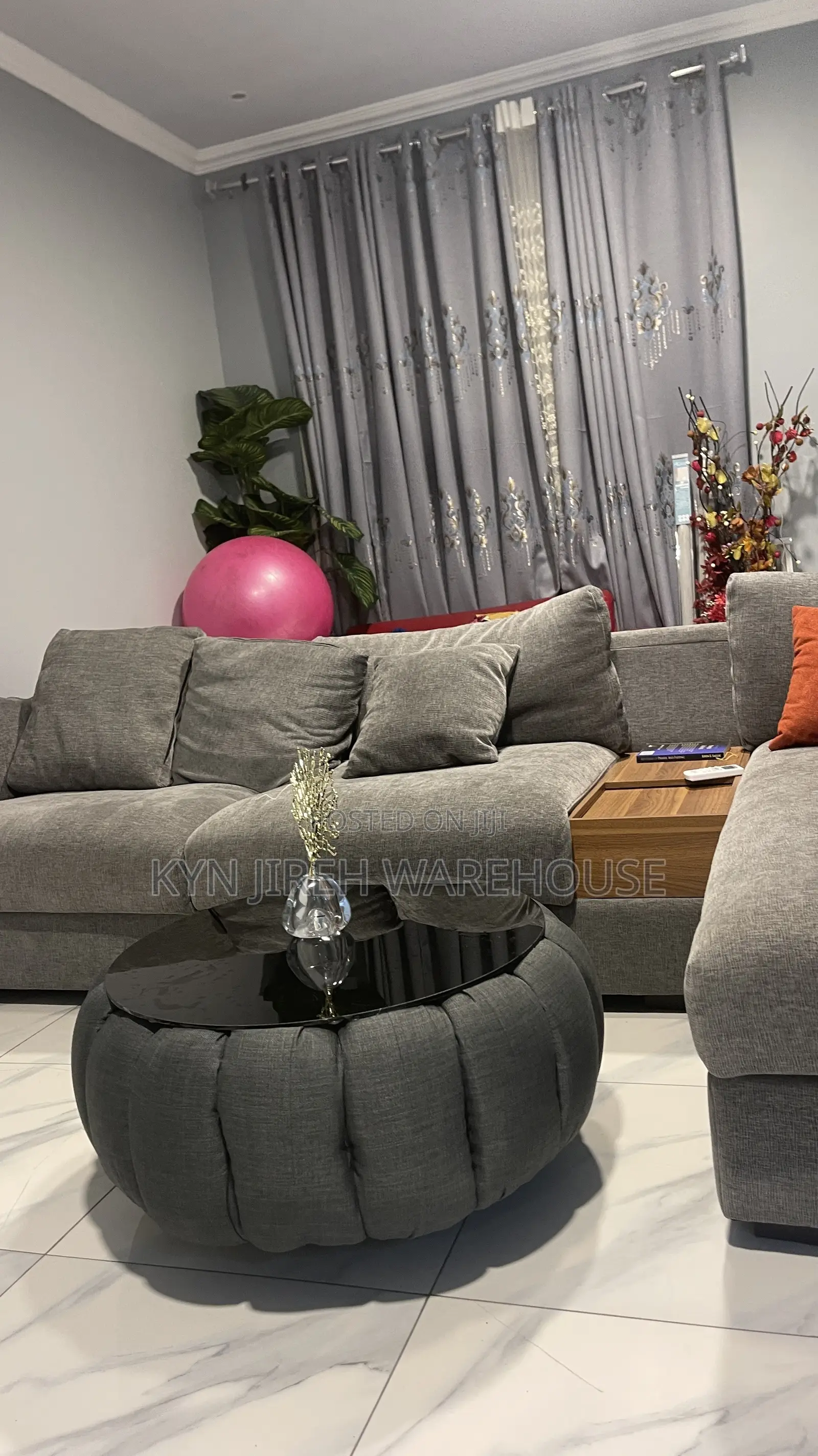 Grey Material Ottoman Center Table