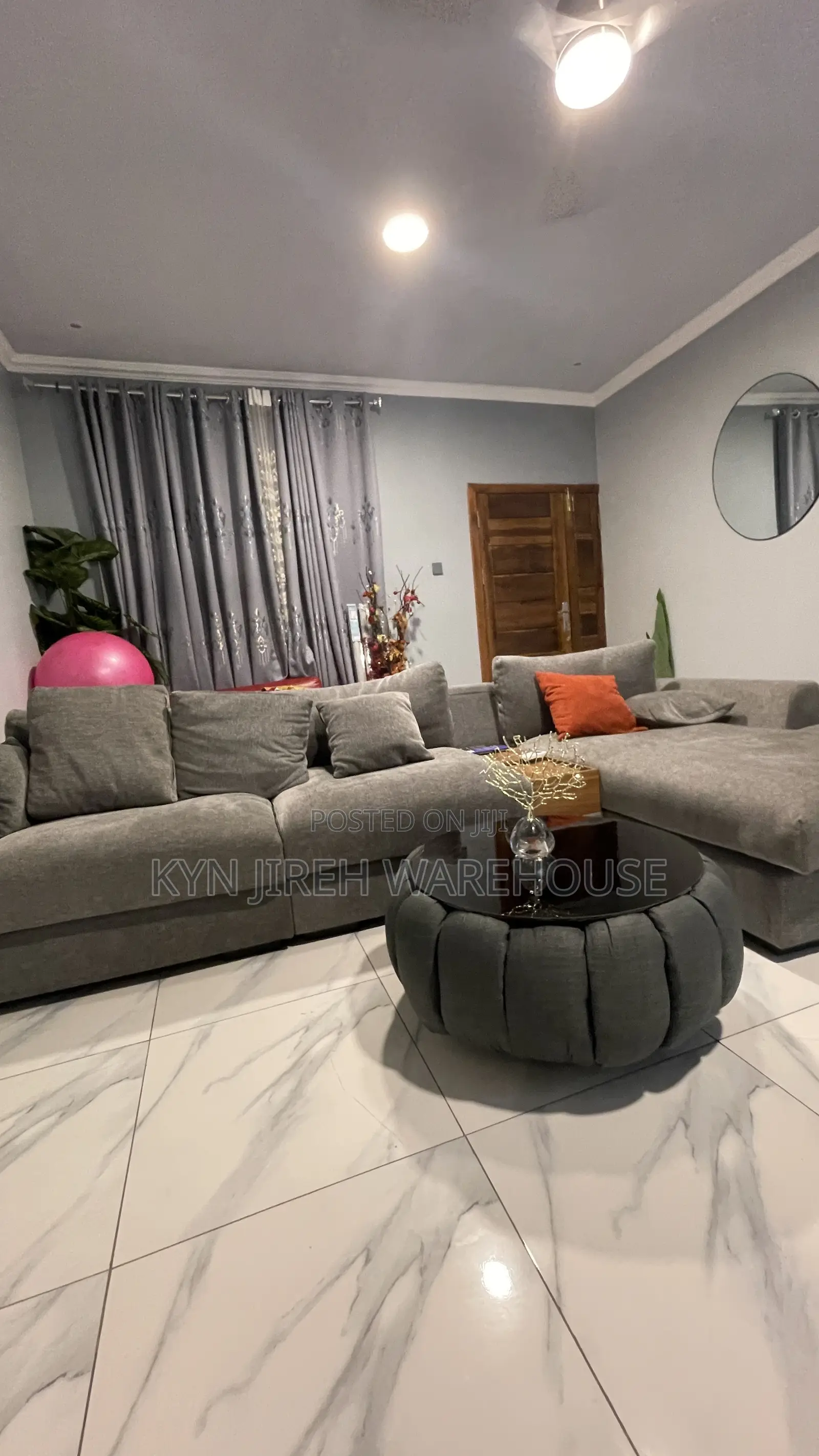 Grey Material Ottoman Center Table