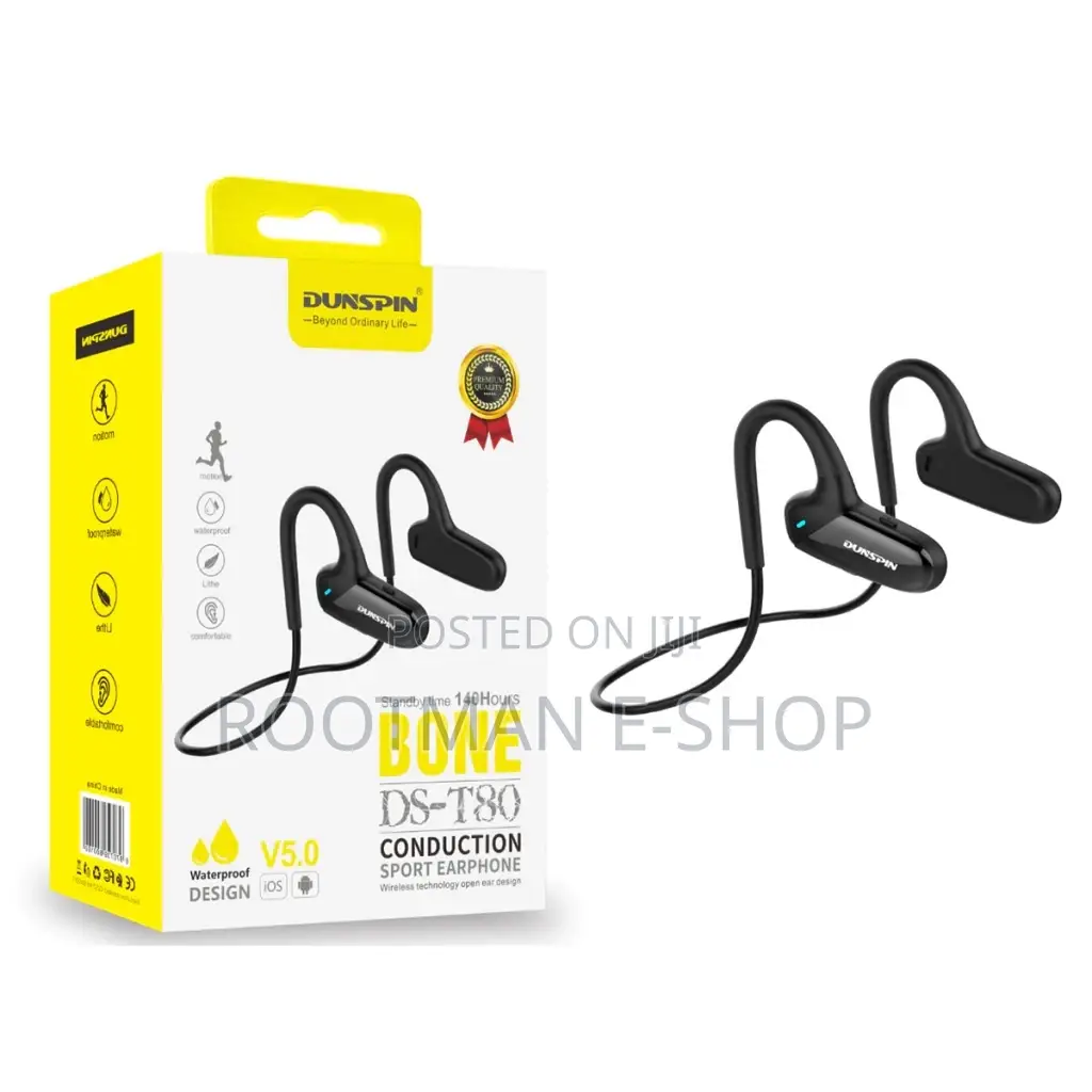 Dunspin 140hr Bluetooth Bone Conduction Headphones Premium Black
