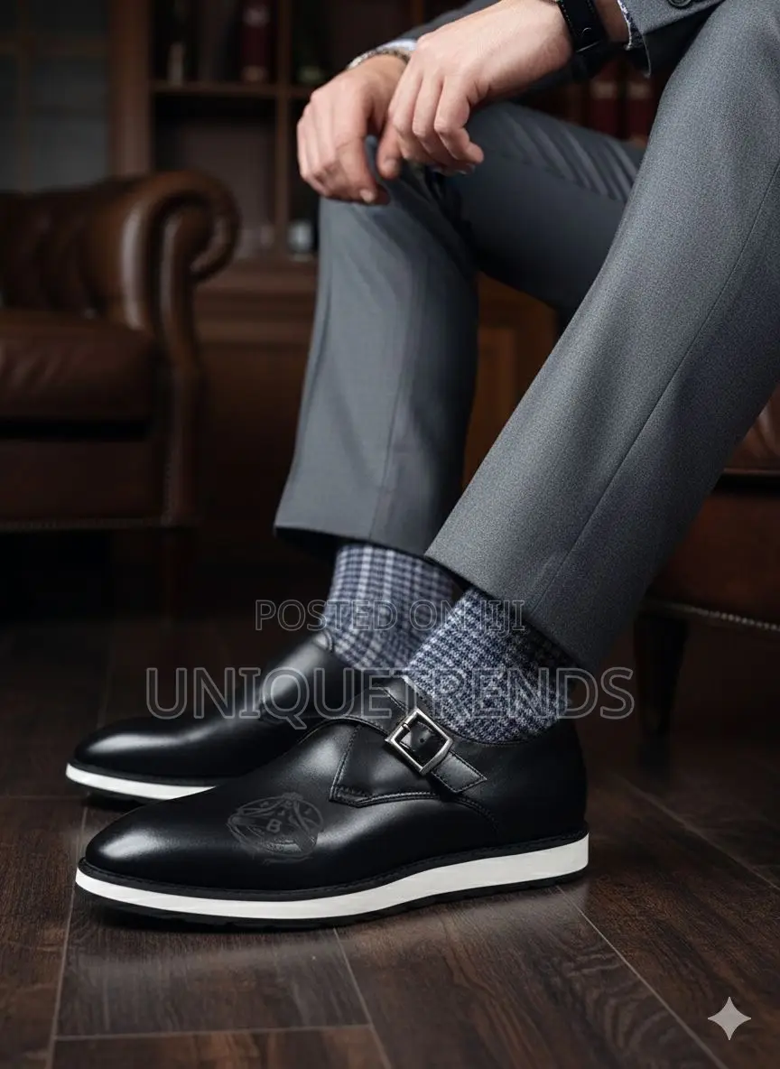 Berluti Single Monk Strap Leather Shoe (Black White)