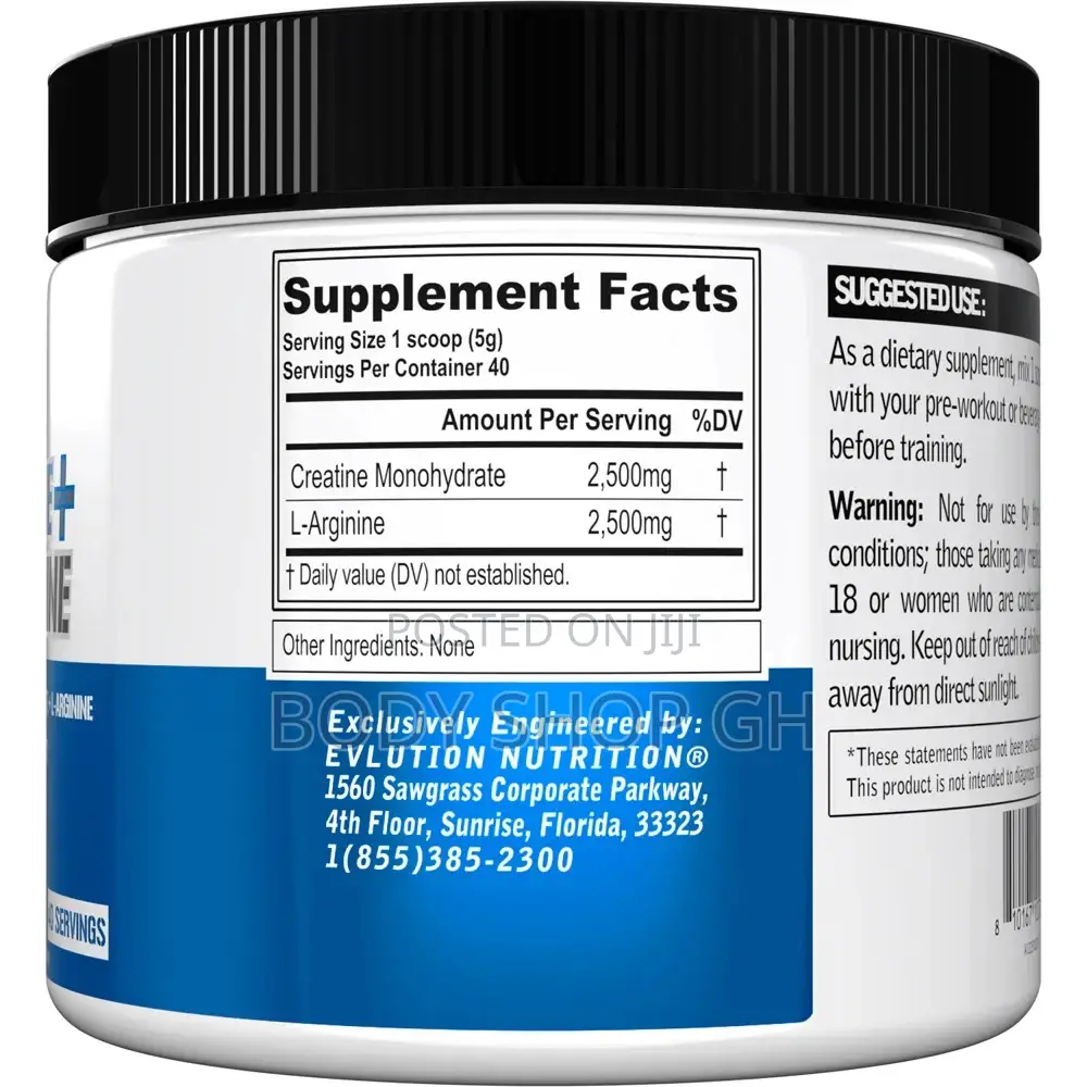 Evlution Creatine Monohydrate + L-Arginine Powder - For Massive Muscle