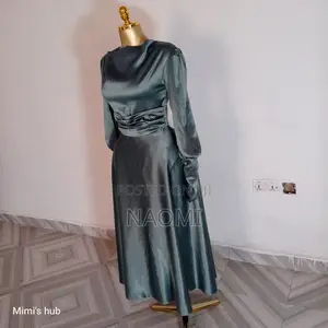 Elegant Sage Green Satin Midi Dres