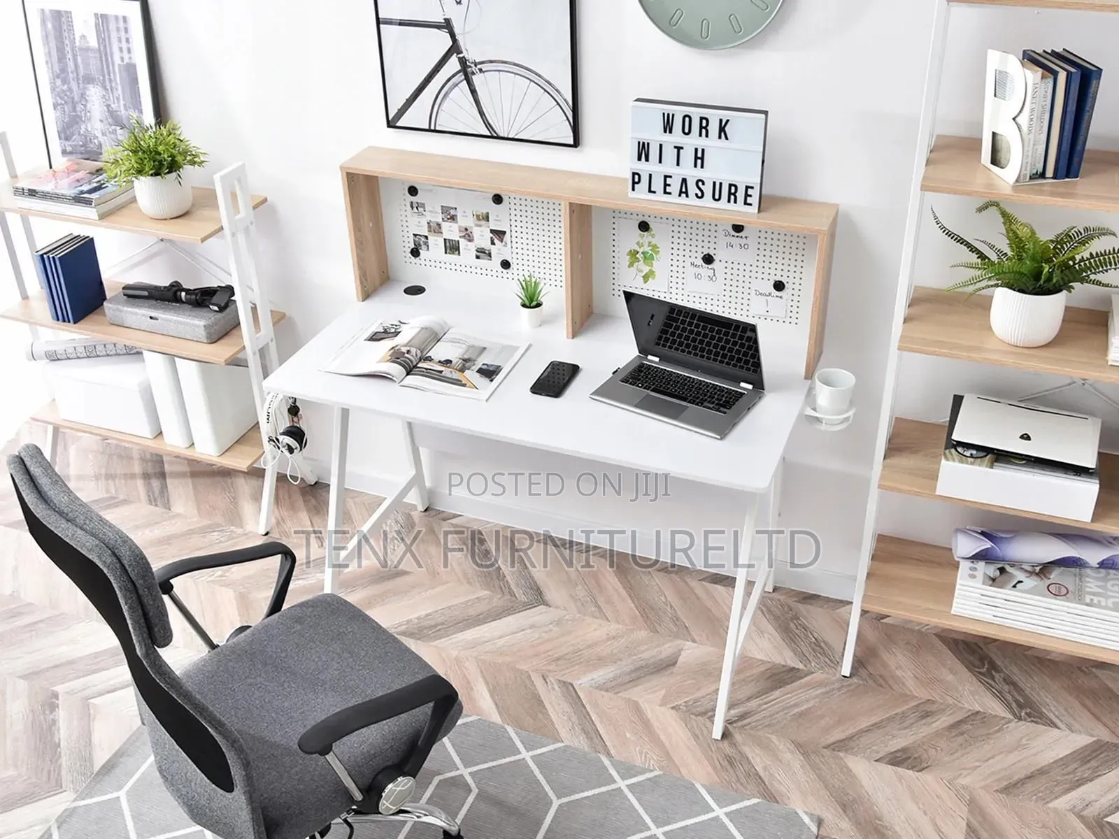 Modern Desk With Organizer (White Oak)