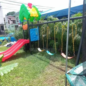 Commercial Swing Set Double Slide With Playhouse 350*230*300cm
