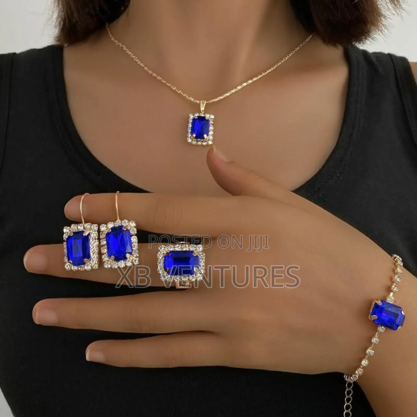 Earrings Necklace Bracelet Ring Set Skeleton Double Heart Alloy