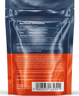 Turmeric, Ginger + Black Pepper 4000mg- 180 Curcumin Tablets