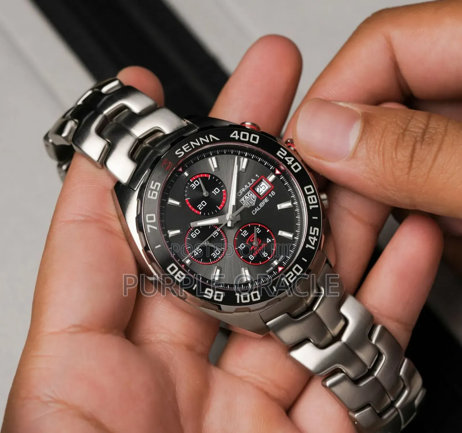 Tag Heuer Formula 1 X Senna Silver Black Dial Chronograph Watch.