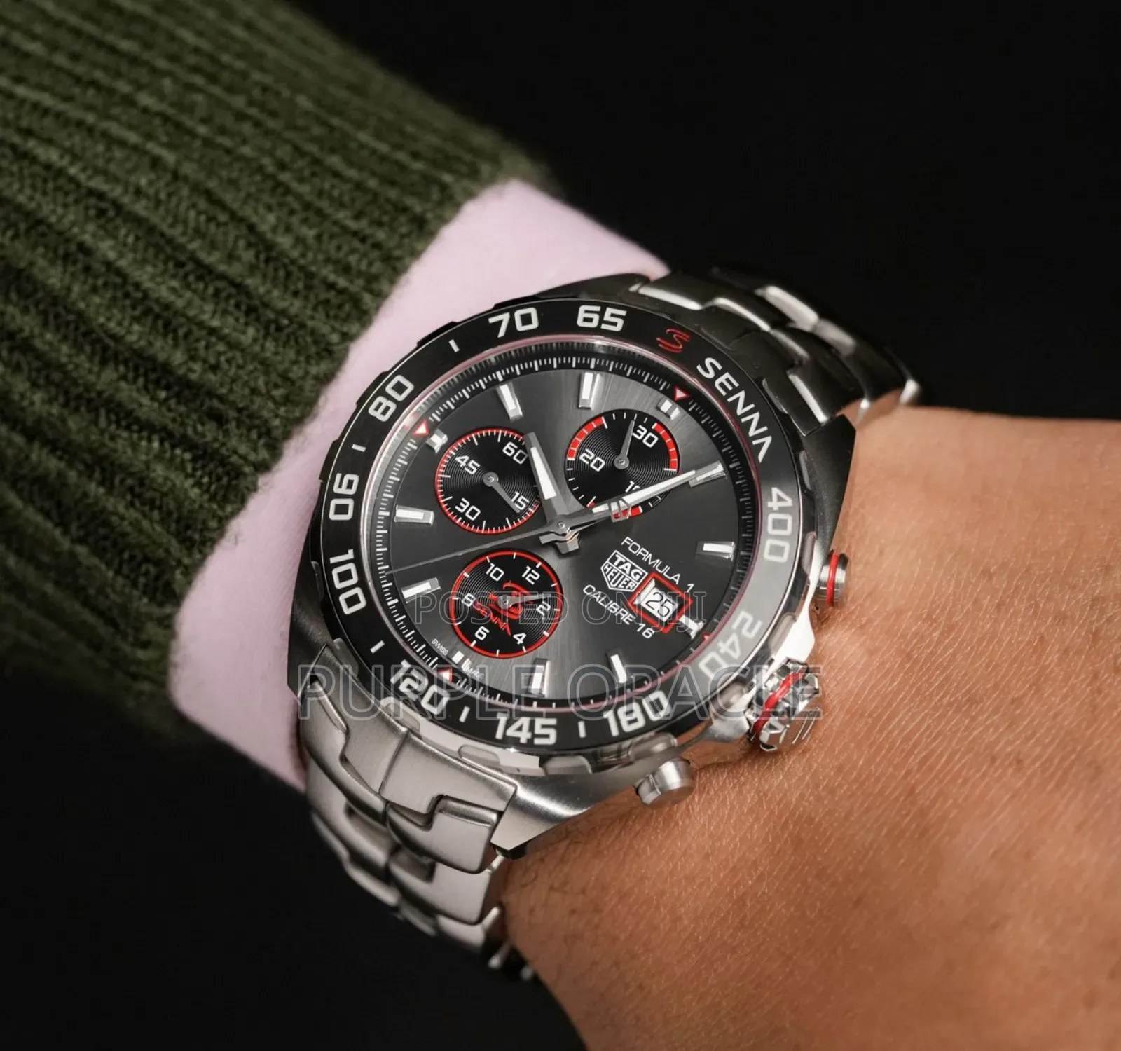 Tag Heuer Formula 1 X Senna Silver Black Dial Chronograph Watch.
