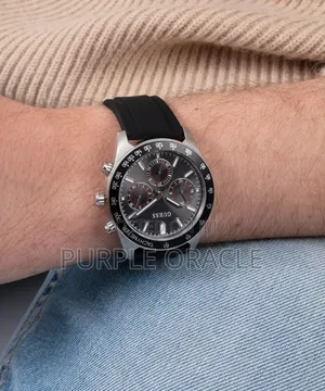 Guess Altitude Silver Black Dial Silicone Strap 42mm Watch.