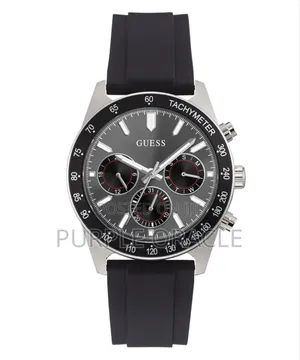 Guess Altitude Silver Black Dial Silicone Strap 42mm Watch.