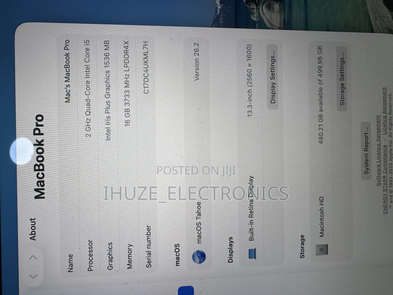 Laptop Apple MacBook Pro 2020 16GB Intel Core i5 SSD 512GB