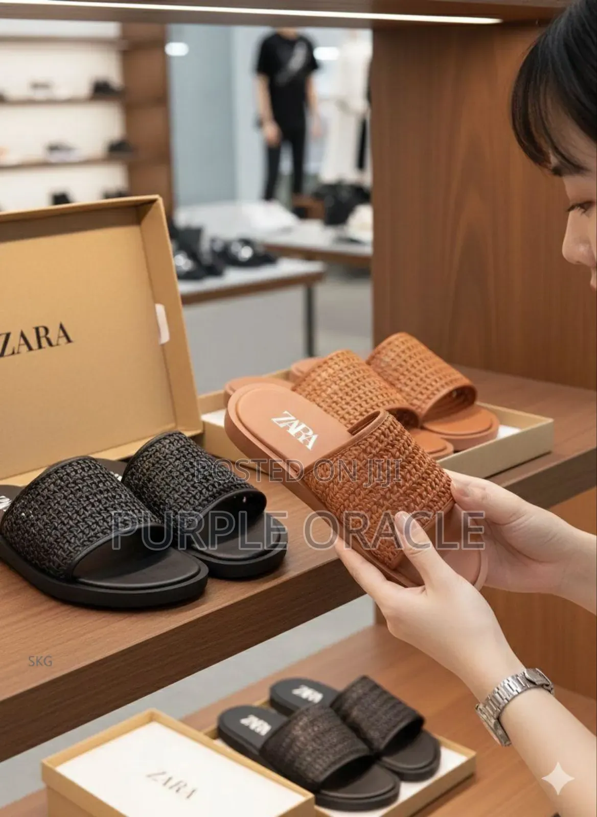 Black And Brown Woven Strap Slides .