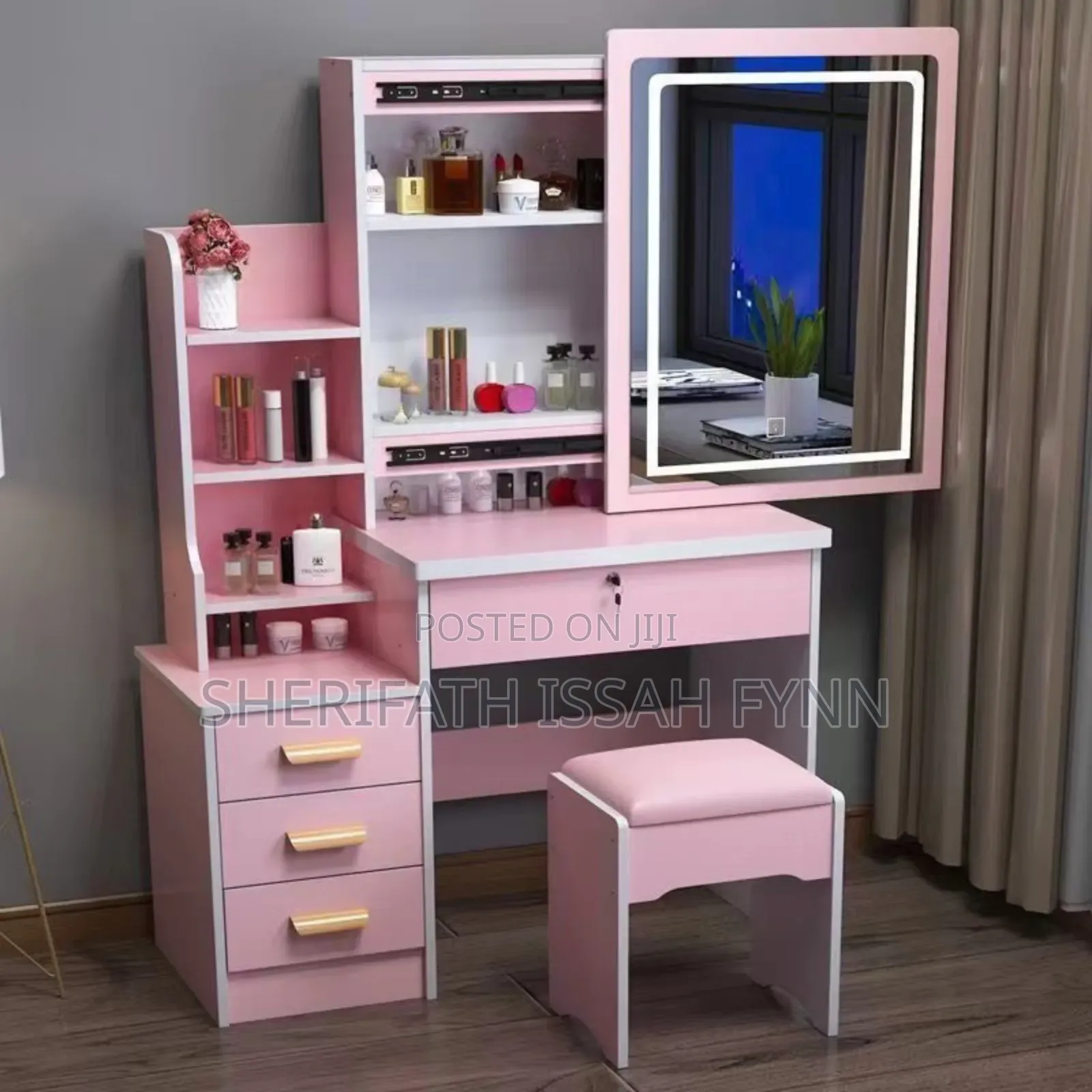 Elegant Wooden Dressing Table With Led Mirror