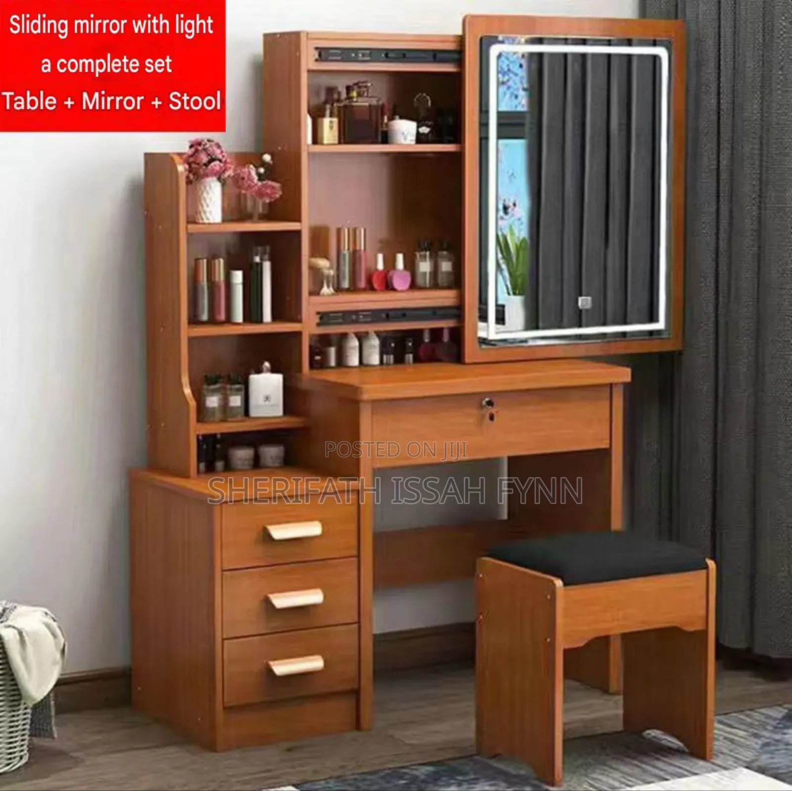 Elegant Wooden Dressing Table With Led Mirror