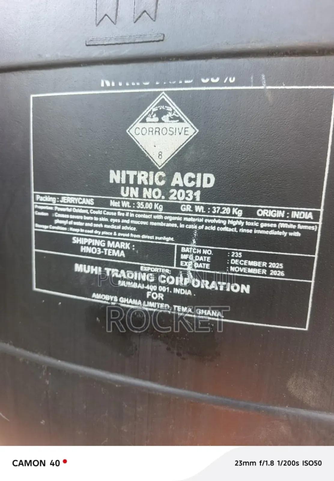 Nitric Acid 68% 35kg Gallon