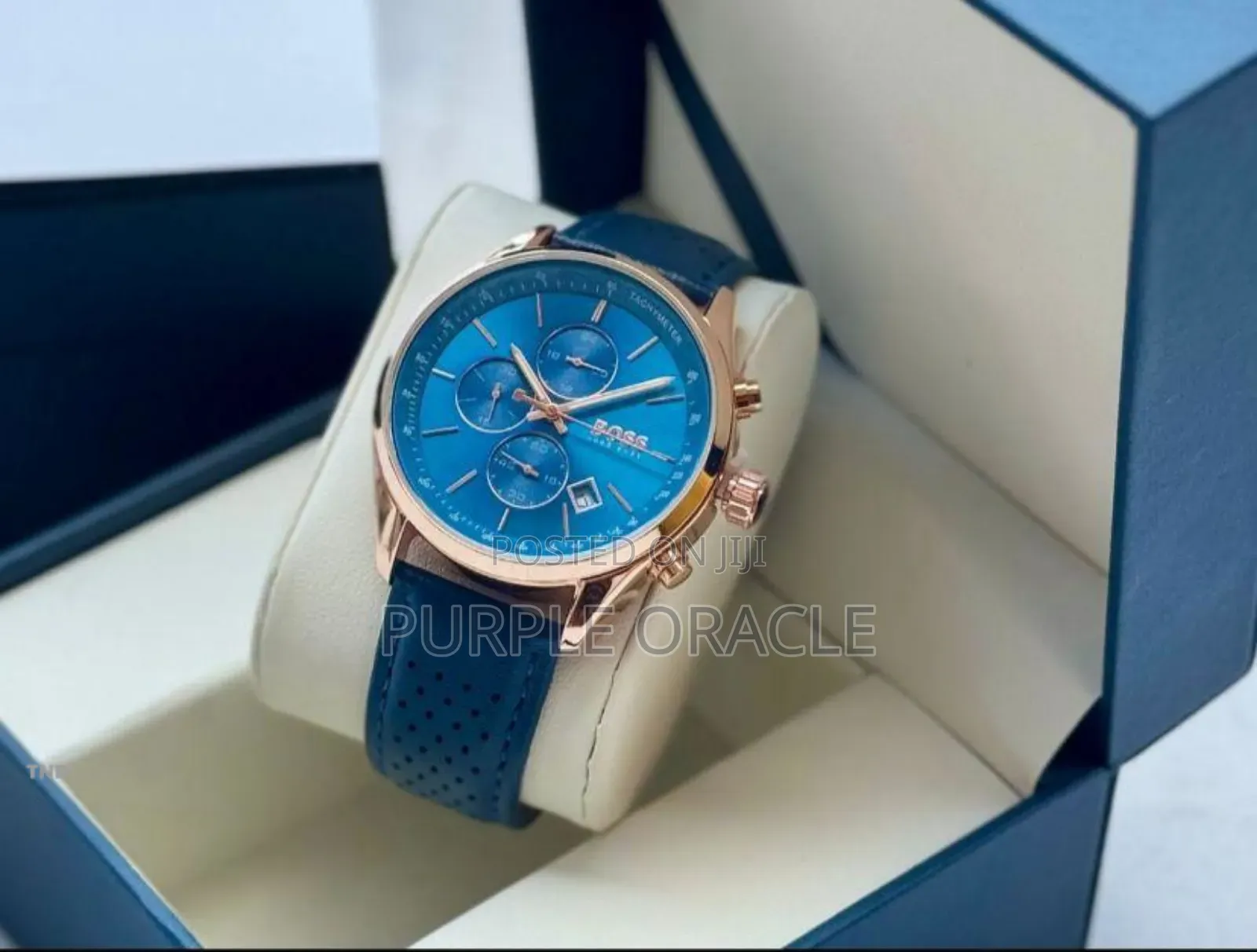 Hugo Boss  Men's Chronograph Blue Dial And Leather Strap.