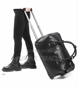 Black Leather Trolley Duffel Travel Bag.