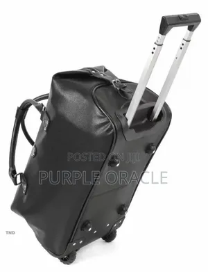 Black Leather Trolley Duffel Travel Bag.