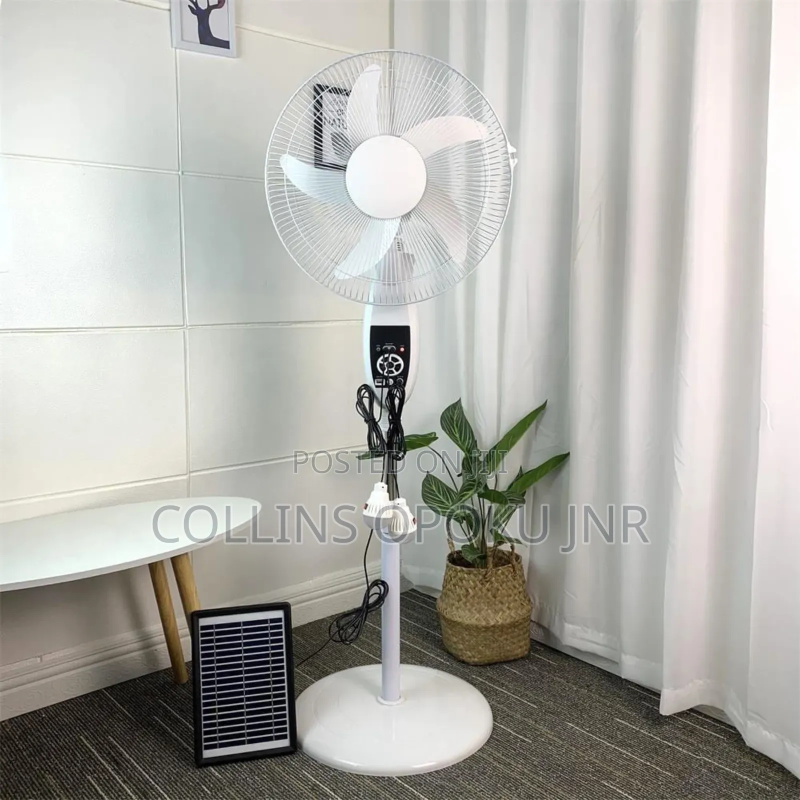 Rechargeable Standing Fan With Solar Panel , 2 Bulbs Remote - 16"