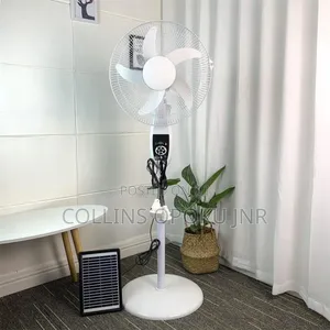 Rechargeable Standing Fan With Solar Panel , 2 Bulbs Remote - 16"