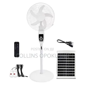 Rechargeable Standing Fan With Solar Panel , 2 Bulbs Remote - 16"