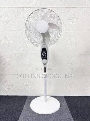 Rechargeable Standing Fan With Solar Panel , 2 Bulbs Remote - 16"