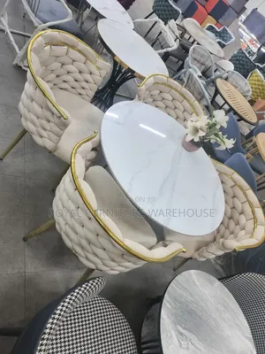 Hand-Woven Velvet Chairs and a Round Marble-Topped Table. T
