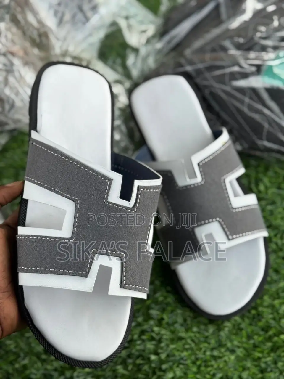 Ash And White Hermes Slippers