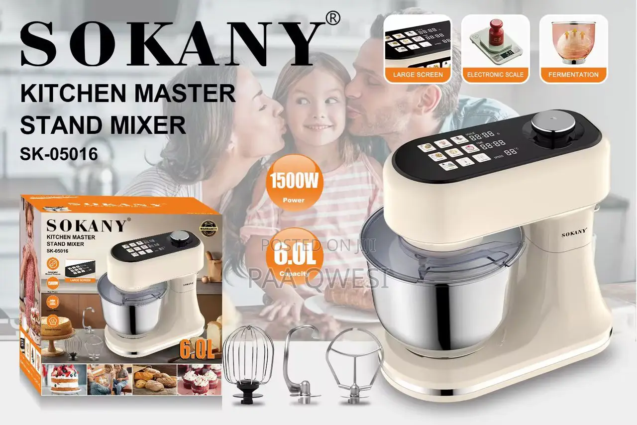 Sokany 6l Kitchen Master Stand Mixer – 1500w for Cakes Dough
