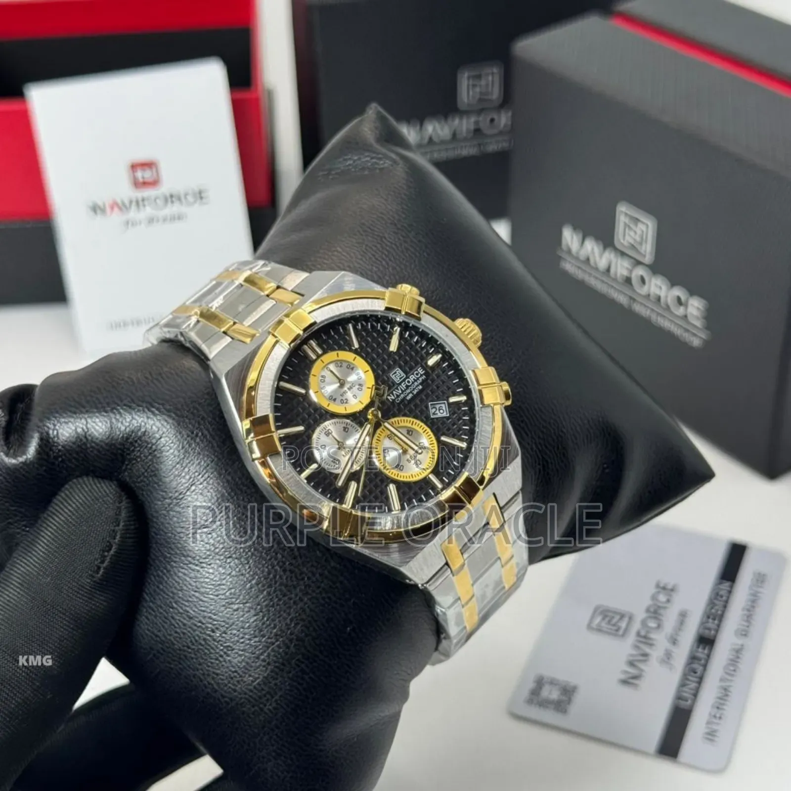 Naviforce Chronograph Nf8042 Features A Two-tone Steel Strap Watch