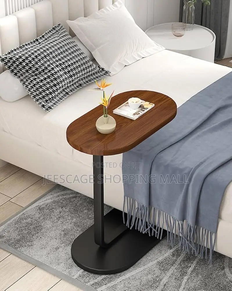 C-Shaped Side Table for Sofa Bed | Wooden Modern Coffee Table