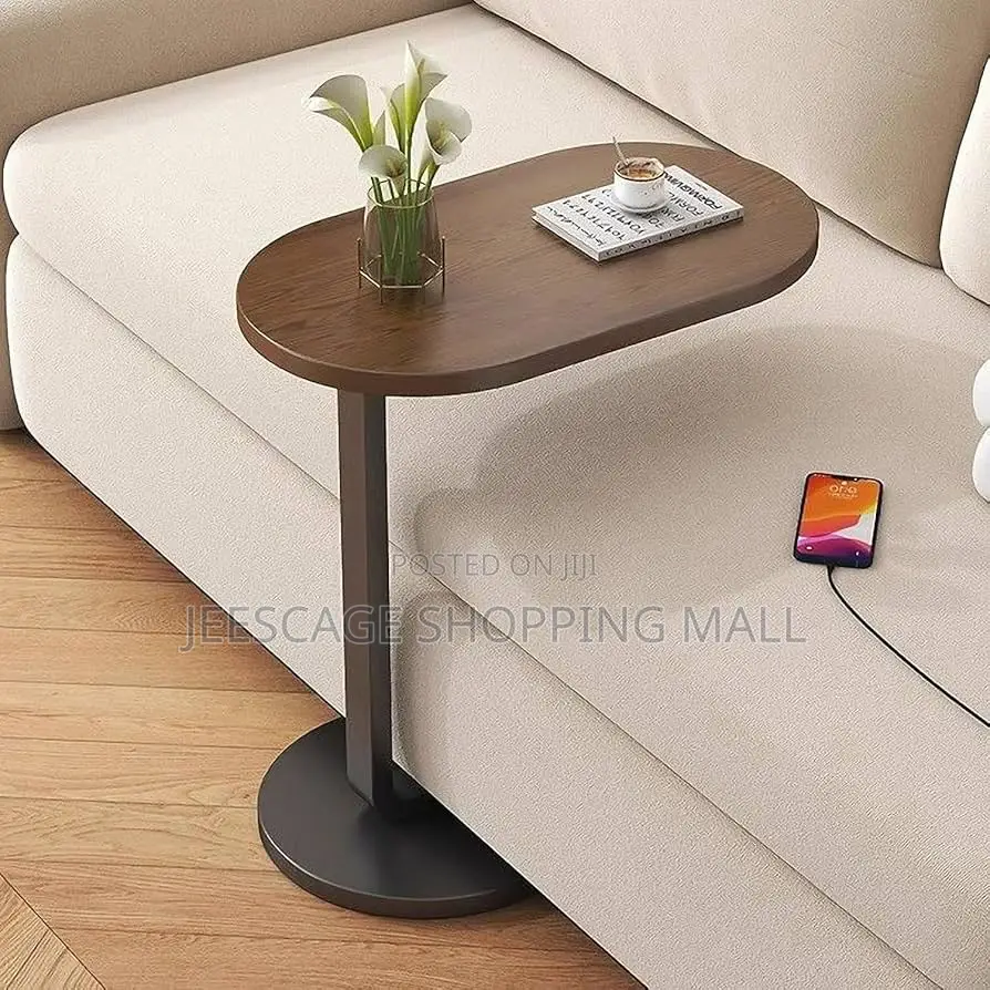 C-Shaped Side Table for Sofa Bed | Wooden Modern Coffee Table