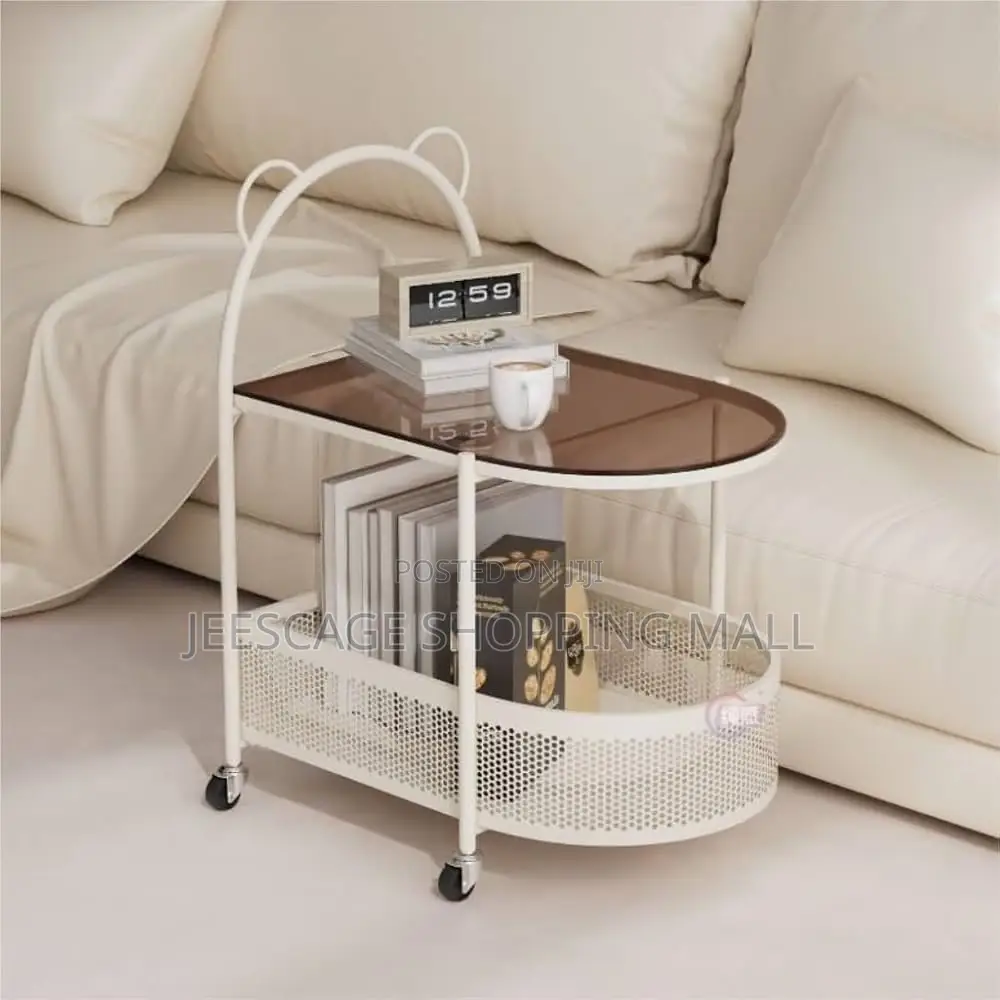 Small Side Tables Light Luxury Cream Style Movable Trolley