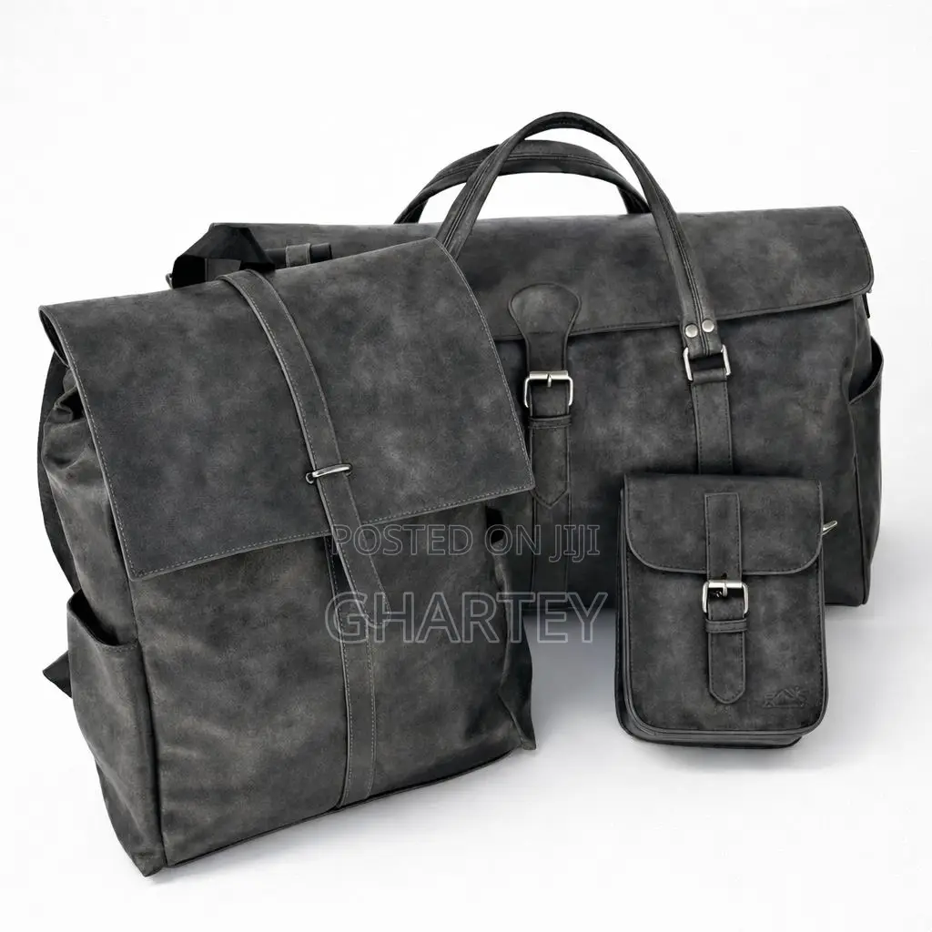 3piece Vintage Leather Travel Bag Set–Duffel,Backpack Crossbody Pouch