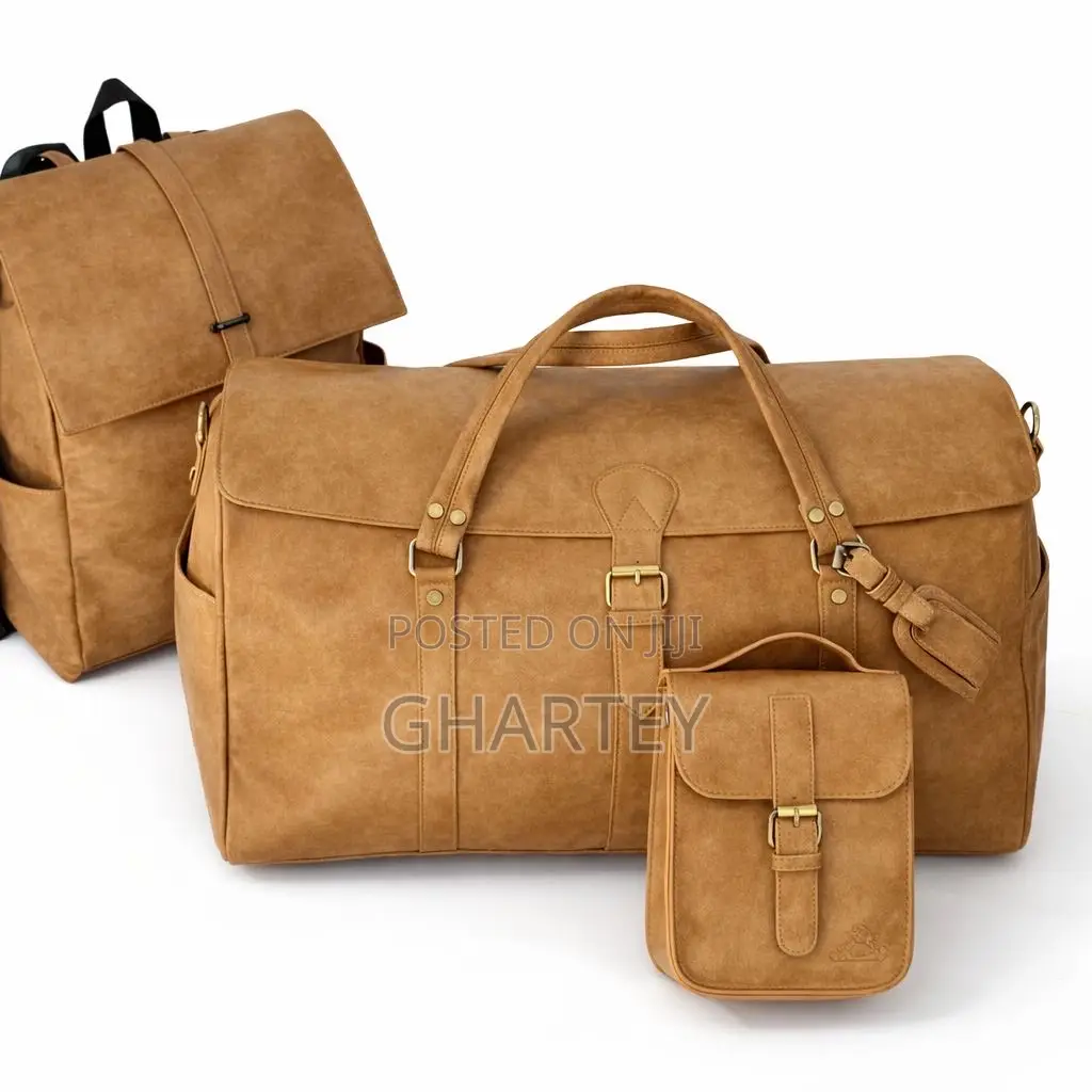 3piece Vintage Leather Travel Bag Set–Duffel,Backpack Crossbody Pouch