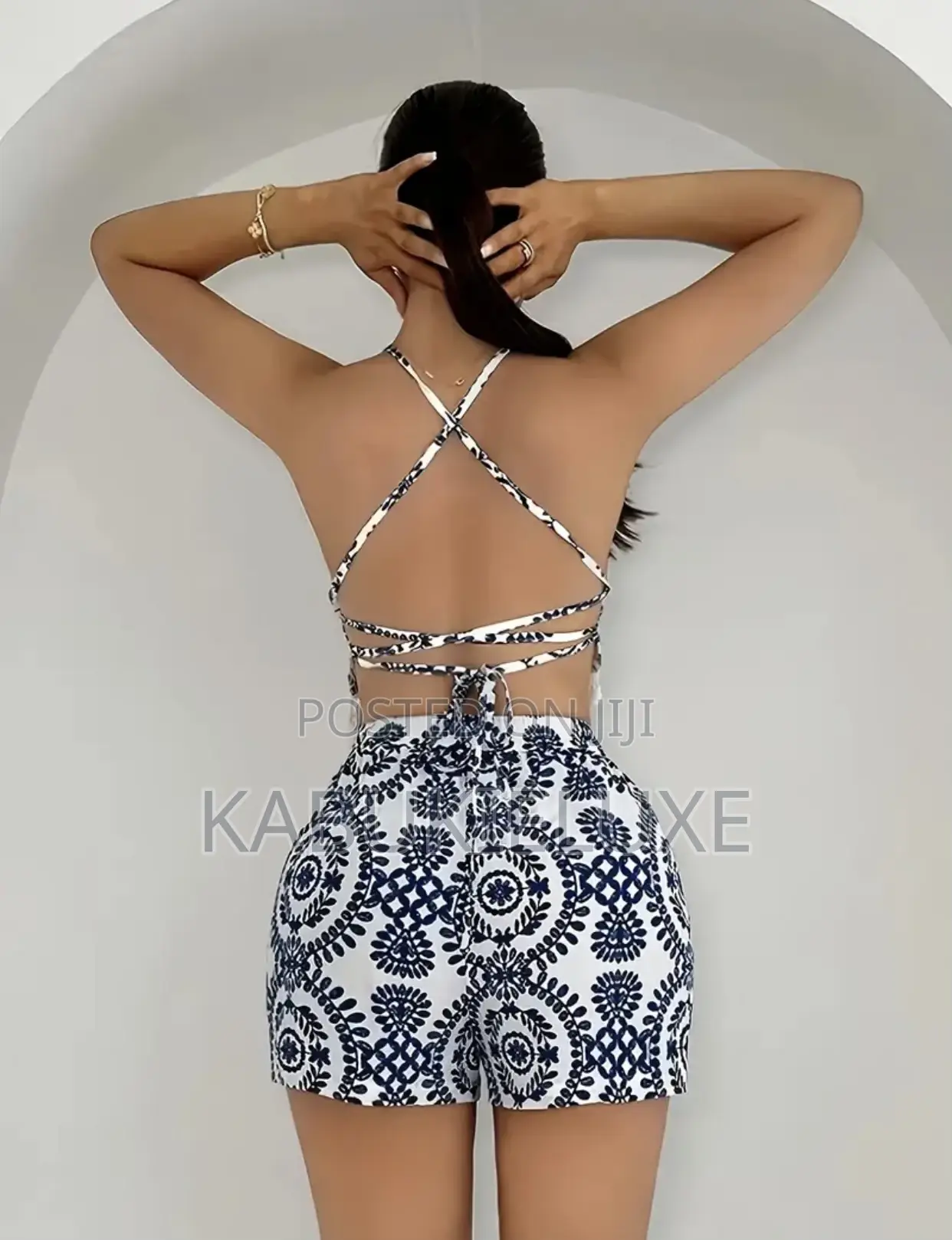 Hem With Tie Strap Backless Halter Top and Shorts Set