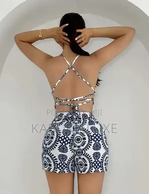 Hem With Tie Strap Backless Halter Top and Shorts Set