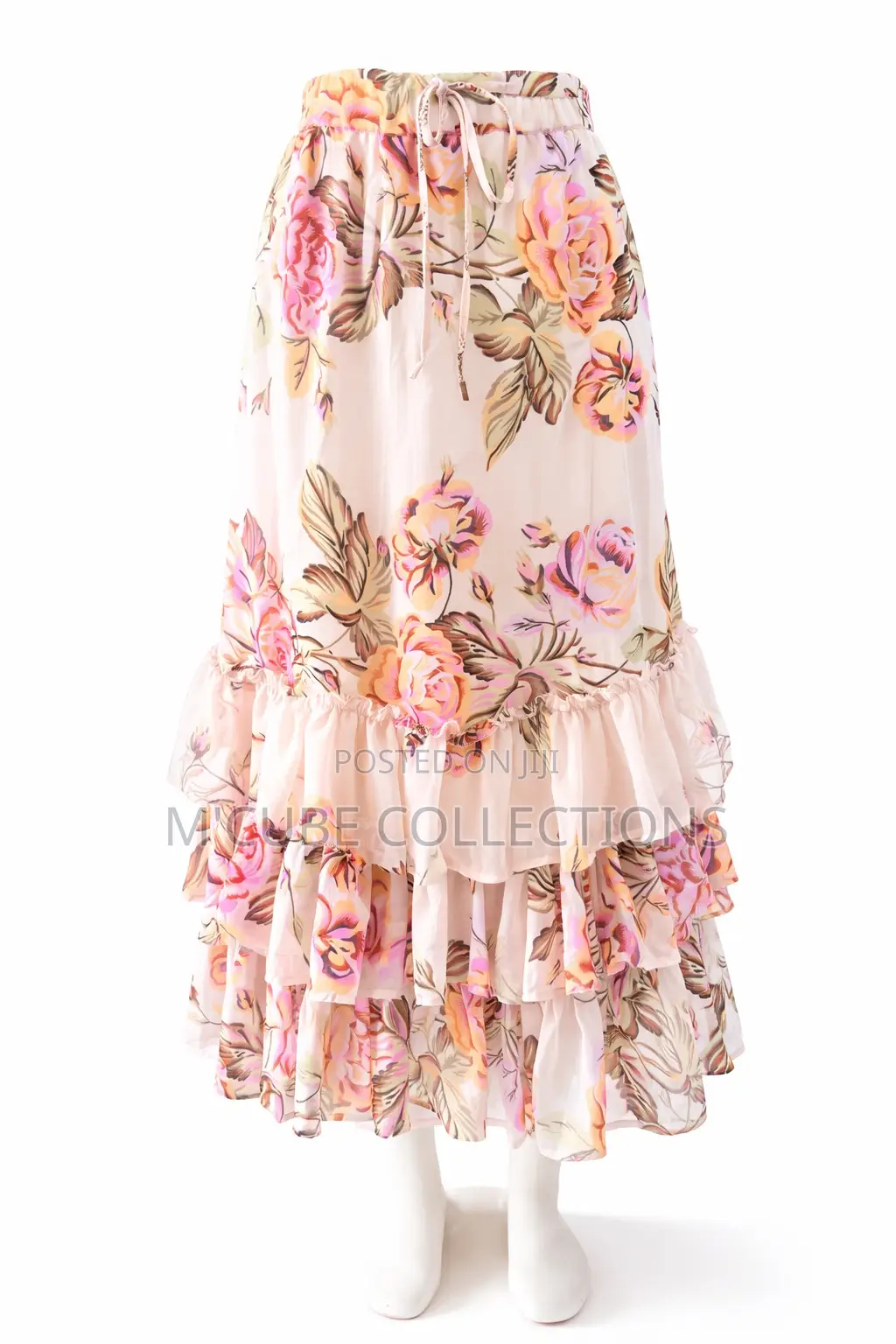 Floral Ruffle-Tier Midi Skirt