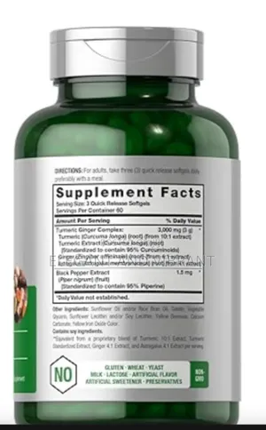Turmeric And Ginger Sup 3000mg |180 Softgel Pills | With Black Pepper