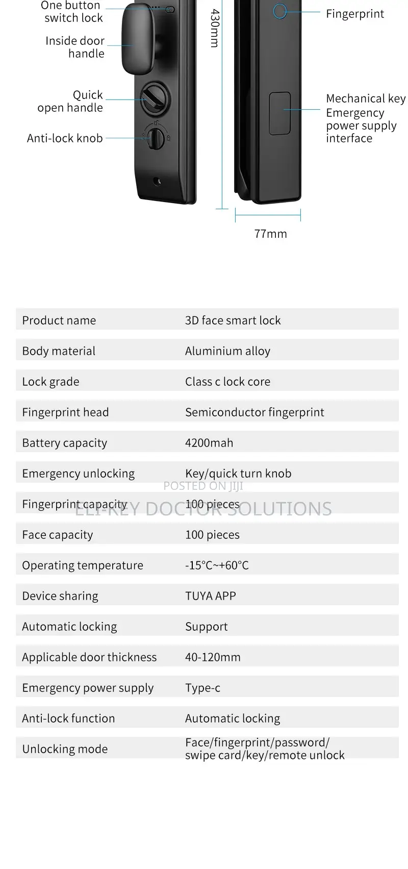 3d Facial Recognition Smart Door Lock With Active Video Calling - Tuya