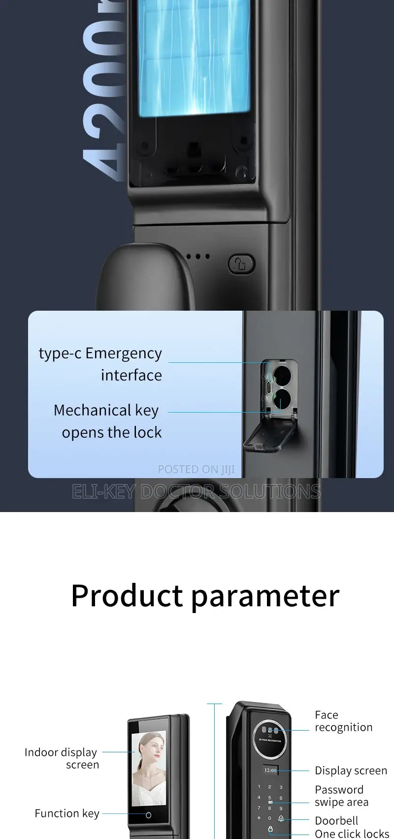 3d Facial Recognition Smart Door Lock With Active Video Calling - Tuya