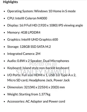 New Laptop Avita 4GB Intel Celeron SSD 128GB