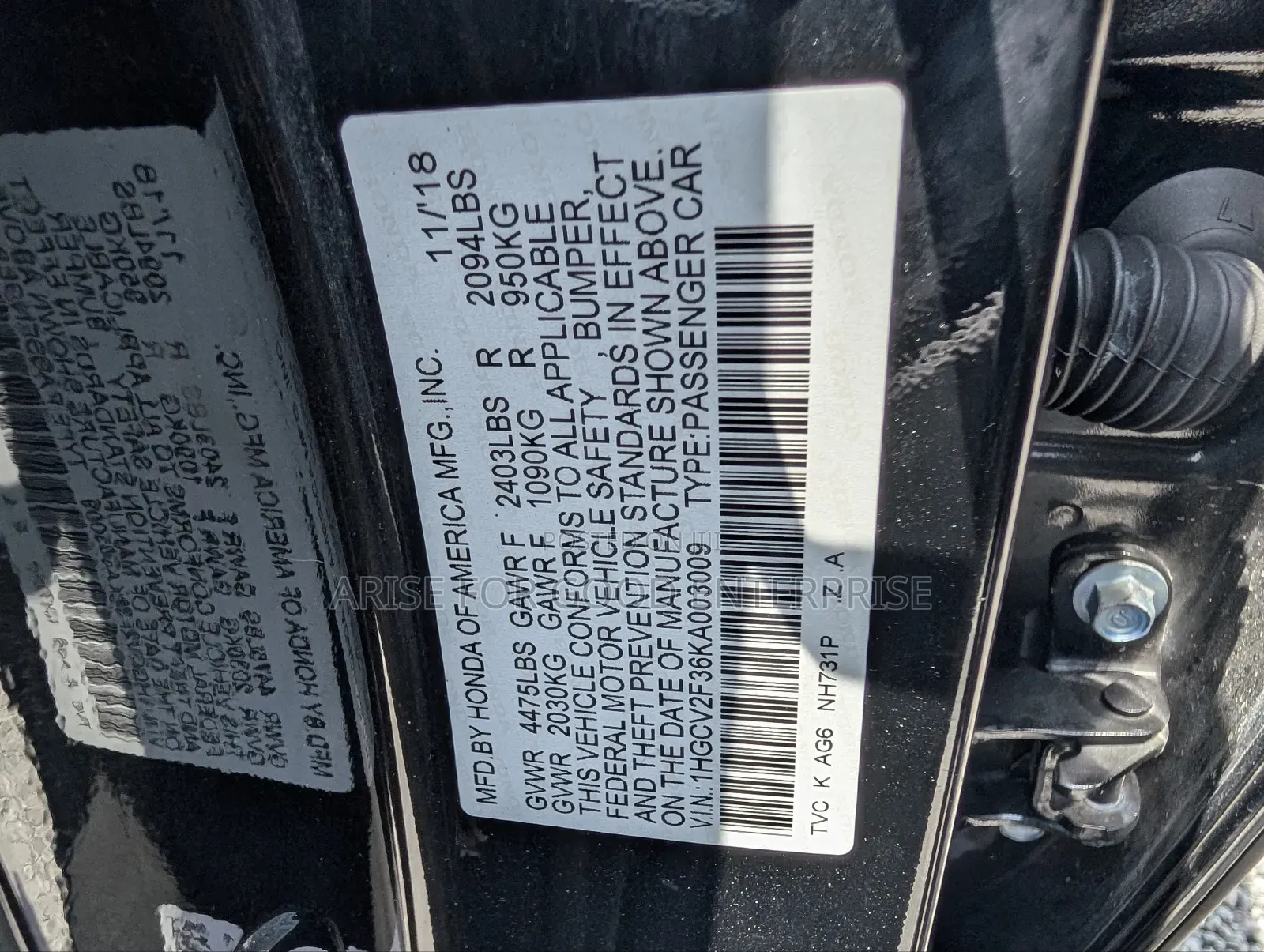 Honda Accord Sport (2.0L 4cyl Turbo 10A) 2019 Black