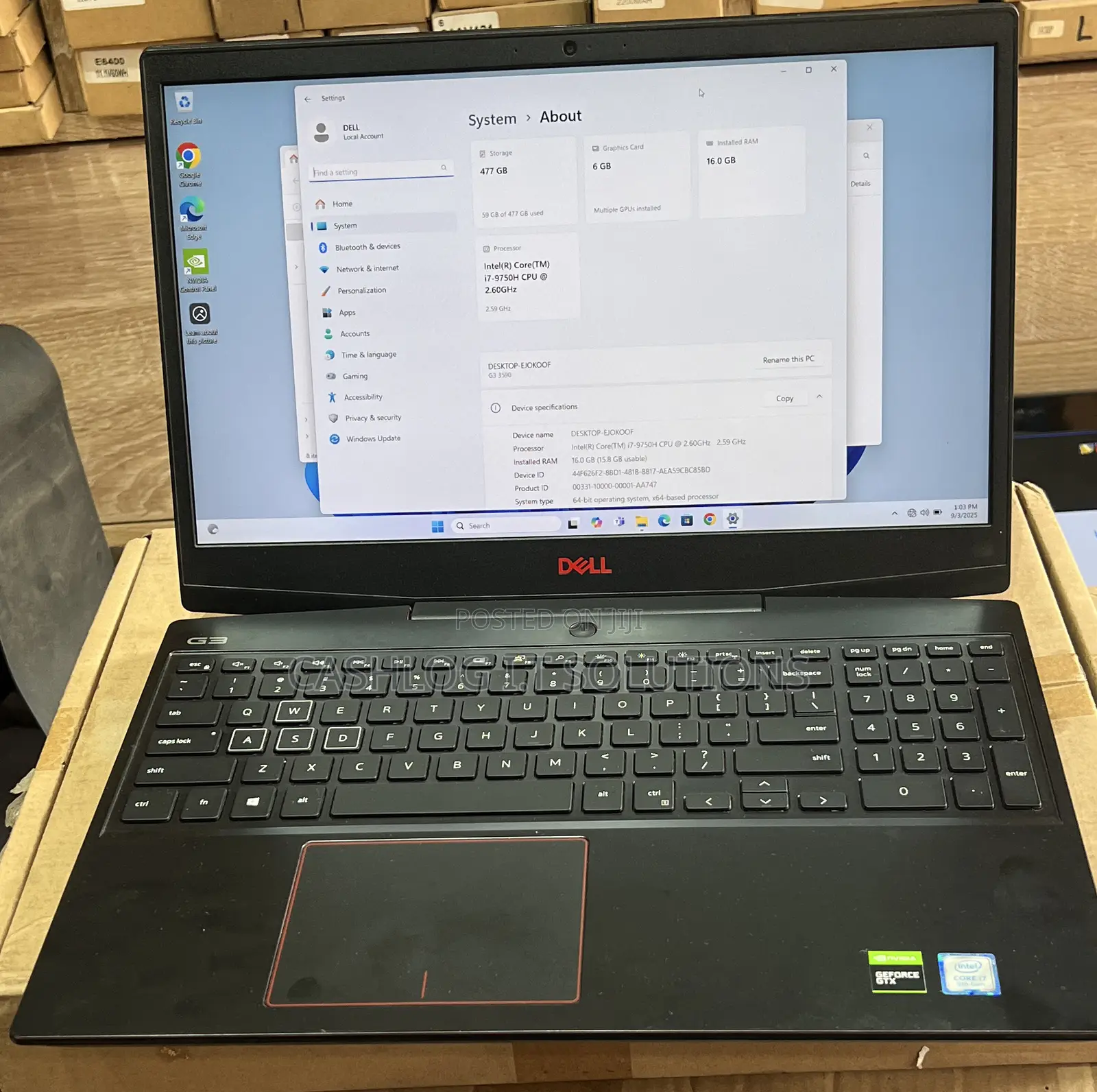 Laptop Dell G3 15 3590 16GB Intel Core i7 SSD 512GB