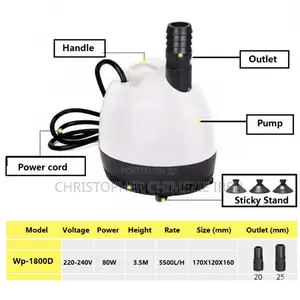 Wp-1800d Aquarium And Fountain Pump - Lift 3.5m Flow 5500l/H 80w
