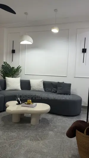 Curved L-Shape Foreign Sofa Made With Lamb Fleece Fabric.