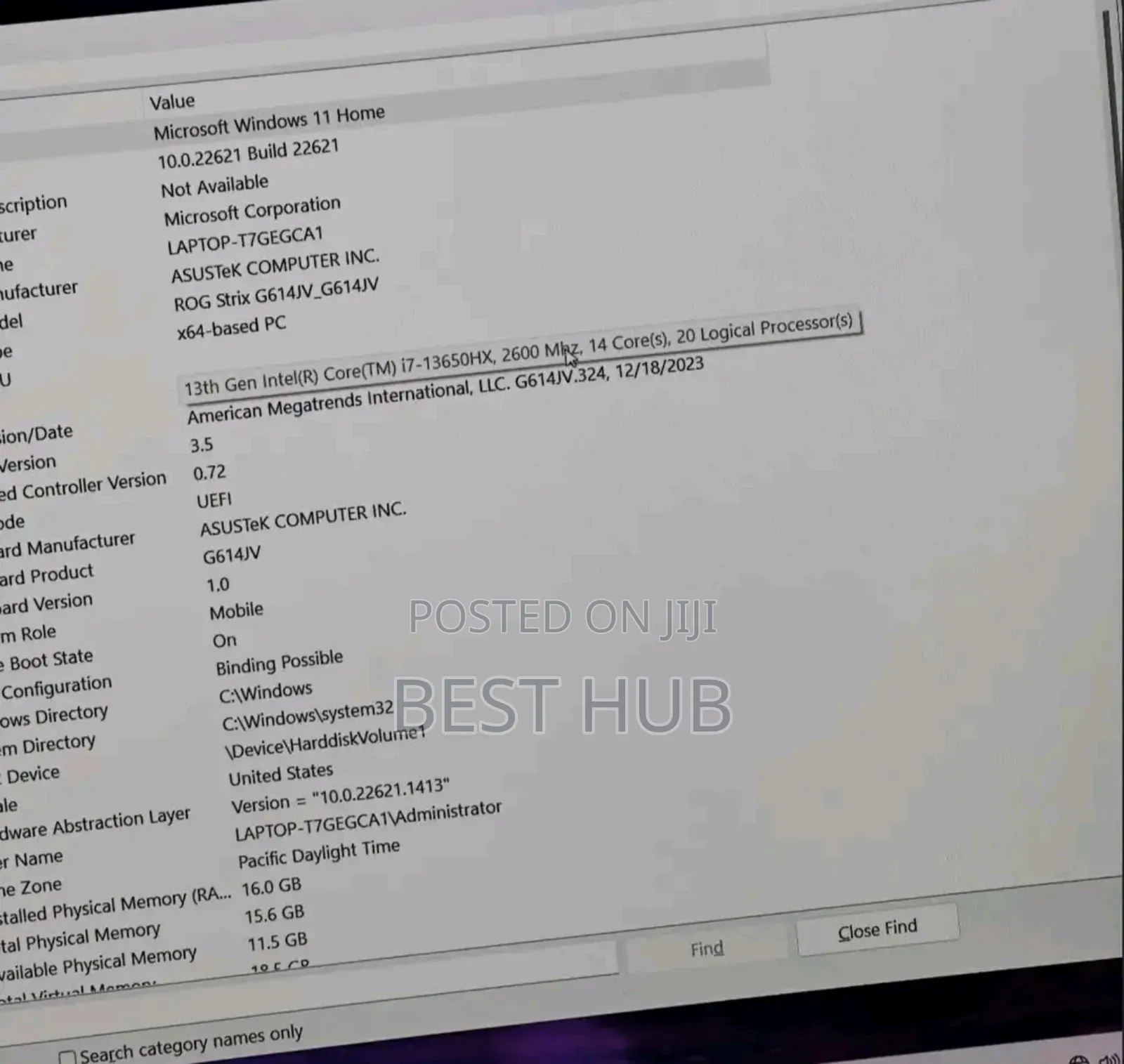 New Laptop Asus ROG Strix G16 G614 16GB Intel Core i7 SSD 1T