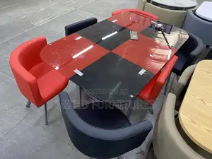 Dining Table With 6 Chairs (Red and Black Grid)